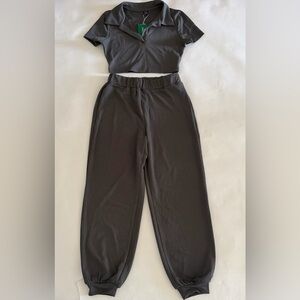 Charcoal Gray Track Pants & Crop Top Set